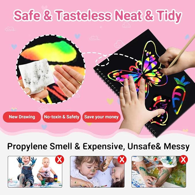 ZMLM Scratch Paper Art-Crafts Gift: 2 Pack Rainbow Notebooks Supplies Toys | Art Crafts for 3 4 5 6 7 8 9 10 11 12 Years Old Girls and Boys Kids Birthday Christmas Party Travel Games Activities