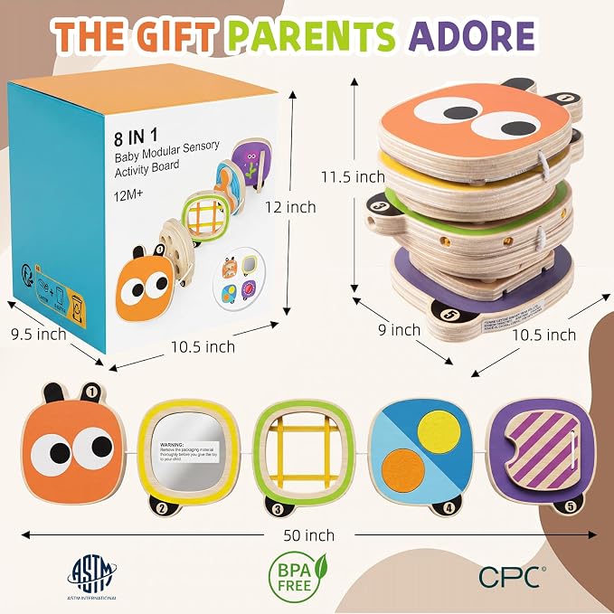 Montessori Busy Board for Toddlers 1-4 Year Old, Wooden Sensory Fidget Activity Board for Baby Boys Girls 1+ Year Old, Preschool Travel Toys for Airplane/ Car, Educational Learning Gift ADHD/ Autistic
