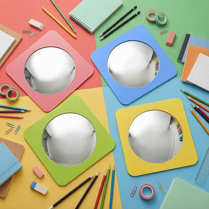 Geiserailie 4 Pcs Sensory Wall Bubble Mirrors, 6 x 6 Inch, CPC Certified | Colorful Acrylic Convex Mirrors, Sensory Room Must Haves, Classroom Learning Tool, Calming Corner, Preschool Activity
