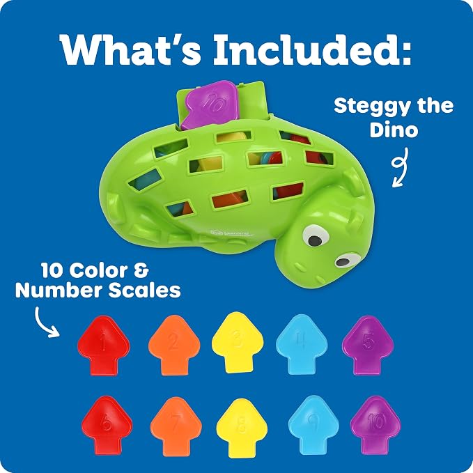 Learning Resources Steggy the Fine Motor Dino - 11 Pieces, Ages 18+ months Toddler Learning Toys, Fine Motor and Sensory Toy, Toddler Montessori Toys, Dino Toys, Preschool Toys