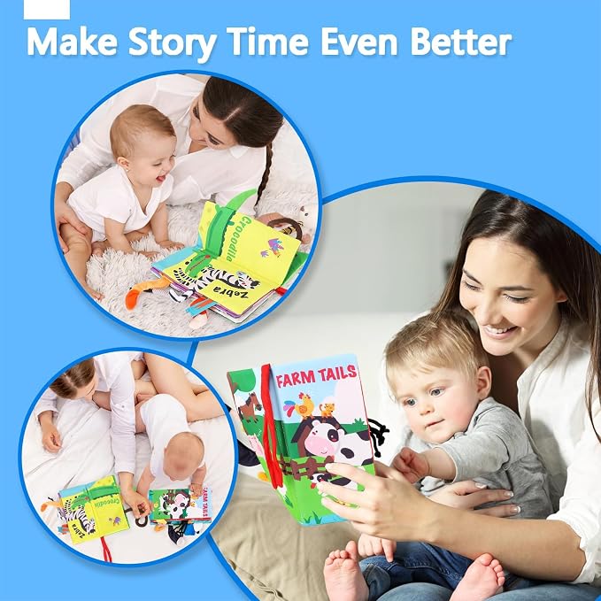 beiens Baby Book Toys, 2PCS Touch and Feel Soft Sensory Crinkle Books | Baby Toys 0-3-6-12-18 Months, Cloth Infant Newborn Toys for Tummy Time, Stroller Car Seat Toys, Baby Boy Girl Shower Gifts