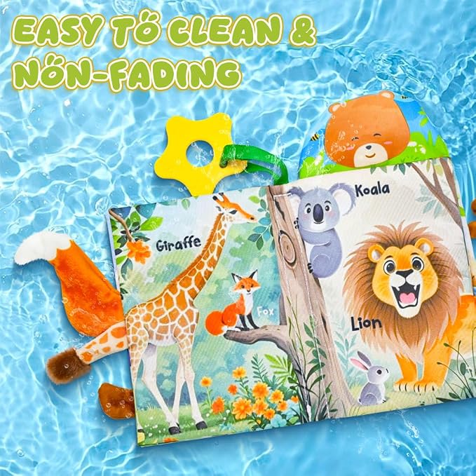 Kimicare Baby Toys 0-6 Month, Crinkle Books for Babies, Jungle Animal Tails Soft Baby Cloth Books 6 to 12 Months, Infant Tummy Time Sensory Toys, Birthday Gifts Christmas