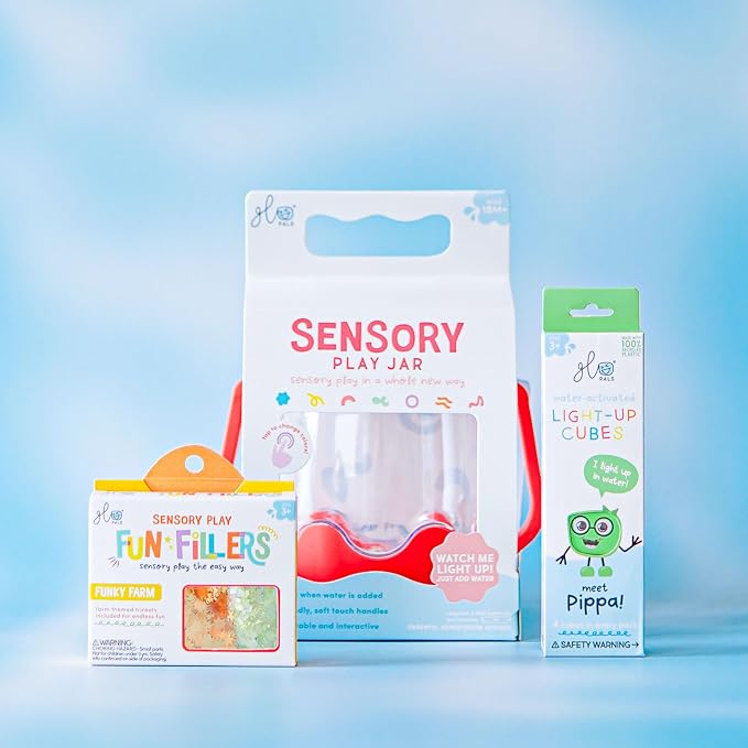 Glo Pals Play Pack Bundle, Jar, Light Up Cubes & Fillers, Glows Green | Pippa Character Water-Activated Bath Toy Cubes Glow Green, Light-Up Sensory Jar, Barnyard Themed Fun Fillers