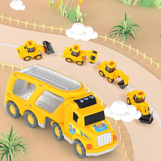 Veslier Construction Truck Toys for Boys Girls Age 3 4 5 6 Years Old,Carrier Transport Trucks for Kids 3-4 3-5 Year Old,Christmas Birthday Gift Toddler Toys.
