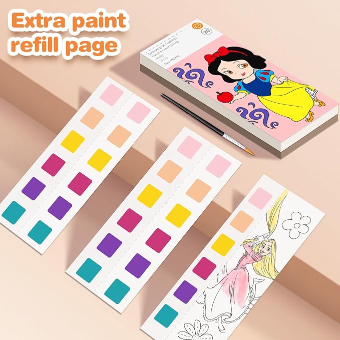 ZHOC Paint with Water Coloring Books for Kids, Pocket Mess Free Watercolor Painting Sets for Kids Ages 3 4 5 6 7 8+, Water Color Paint Set Arts and Crafts Gift for Boys Girls, Princess