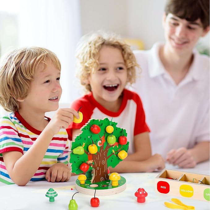 Apple Picking Magnetic Tree Toy, Montessori Toy for Toddler Age 3-6 | Develops Fine Motor Skills, Color Sorting & Matching Game, Wooden Sensory Play, Educational Fall Autumn Learning Gift for Kid