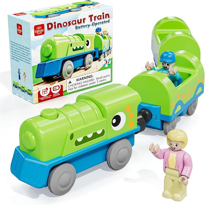 Lehoo Castle Dinosaur Battery Powered Train Toy for Toddlers | Motorized Train with 2 Figures, Compatible with Thomas, Brio & Melissa & Doug Tracks, Birthday Gift for Kids Ages 3+