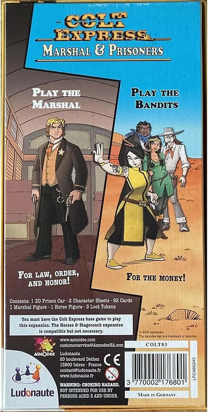 Colt Express Marshal and Prisoners Board Game EXPANSION - New Challenges Await! Wild West Adventure Game, Strategy Game for Kids & Adults, Ages 10+, 2-6 Players, 40 Minute Playtime, Made by Ludonaute