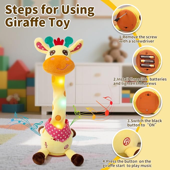Emoin Dancing Talking Giraffe Baby Toy | Adjustable Volume Singing 10 Children's Songs, Mimicking Recording Repeating What You Say for Toddlers