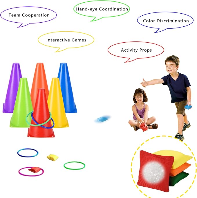 31 PCS Christmas Carnival Games, 3 in 1 Indoor Outdoor Bean Bag Ring Toss Games for Kids Birthday Party, Plastic Soft Cones Yard Lawn Game for Family Party Kid's Gift