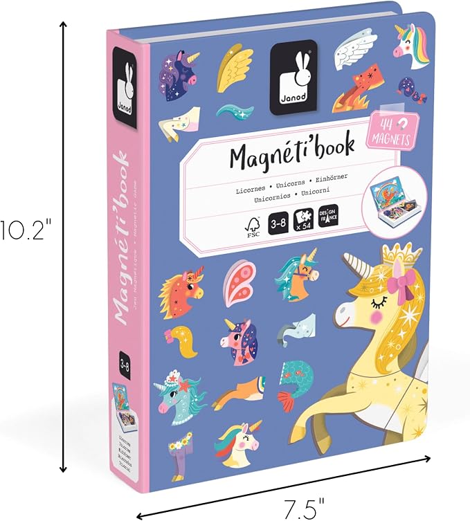 Janod - Magnéti'Book Unicornes - Magnetic Educational Game 44 Magnets + 10 Models - Children's Toy Made of Cardboard - Develops Dexterity and Imagination - Ages 3 and Above | Develops Dexterity and Imagination - Sturdy Cardboard - 10 Models Included - ...