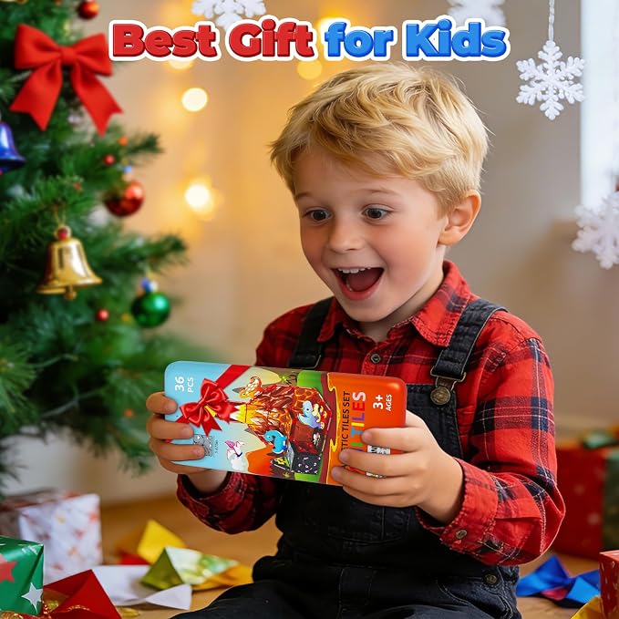36PCS Mini Magnetic Tiles Dinosaur Kids Toys with Case - Toddler Travel Essentials Outdoor Set, Magnetic Blocks Montessori Preschool Sensory Building Toys for 3 4 5 Year Old Boys