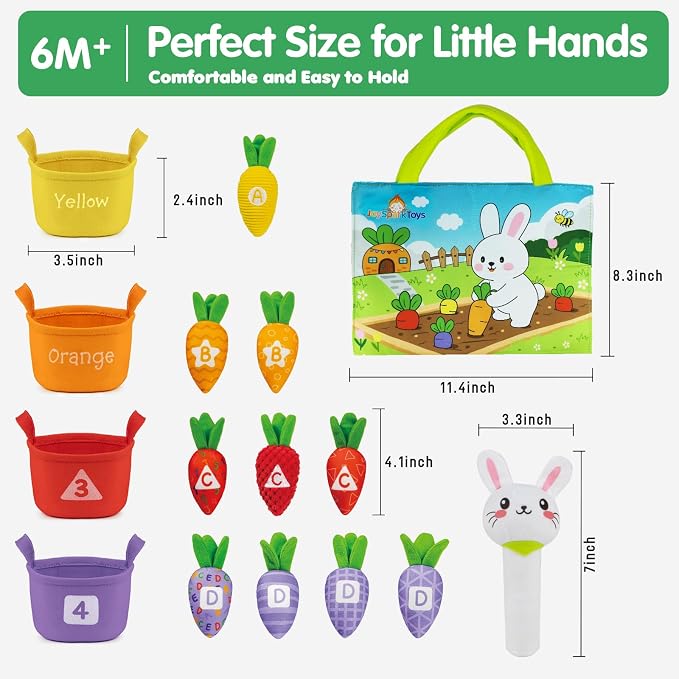 Montessori Toys for 1 Year Old, My First Carrot Garden Baby Toy with Color Sorting, Crinkle & Rattle, Fine Motor Skills, Educational Sensory Toys for 1 2 3 Year Old Boy Girl Gifts Birthday