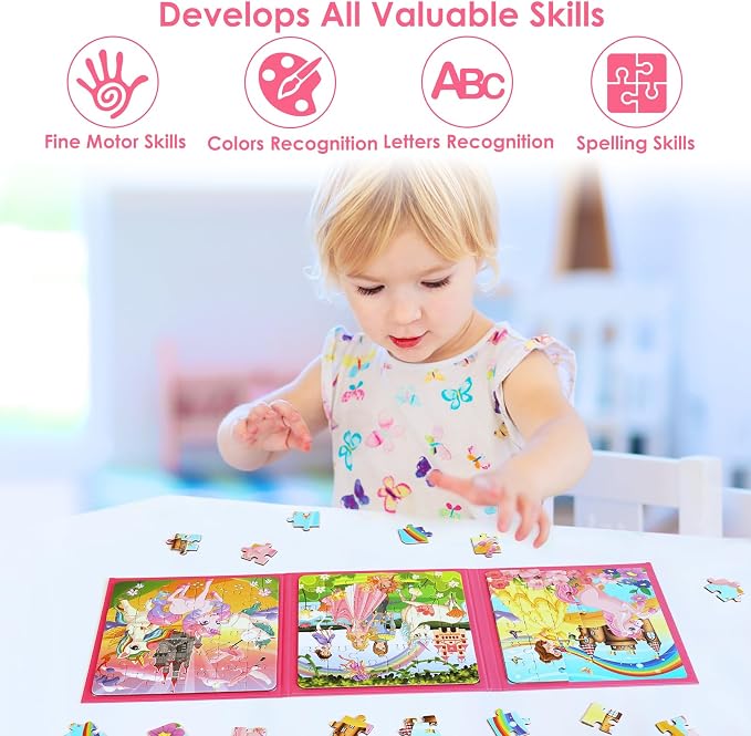 Magnetic Puzzles for Kids Ages 4-6, 36-Piece Preschooler Travel Toys Princess Puzzles Ages 3-5, Educational Learning Magnets, Ideal Road Trip Activities Toys for 3 4 5 6 Girls