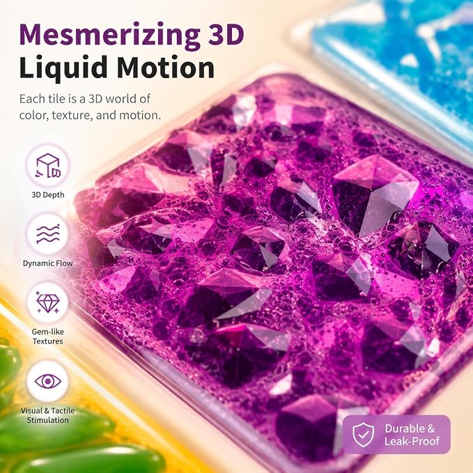 edusense 3D Liquid Motion Floor Tiles, 4 Tiles Set | Sensory Play Mats for Kids, Non-Slip Cushioned, Develops Motor Skills, Easy Store, Indoor/Outdoor Use