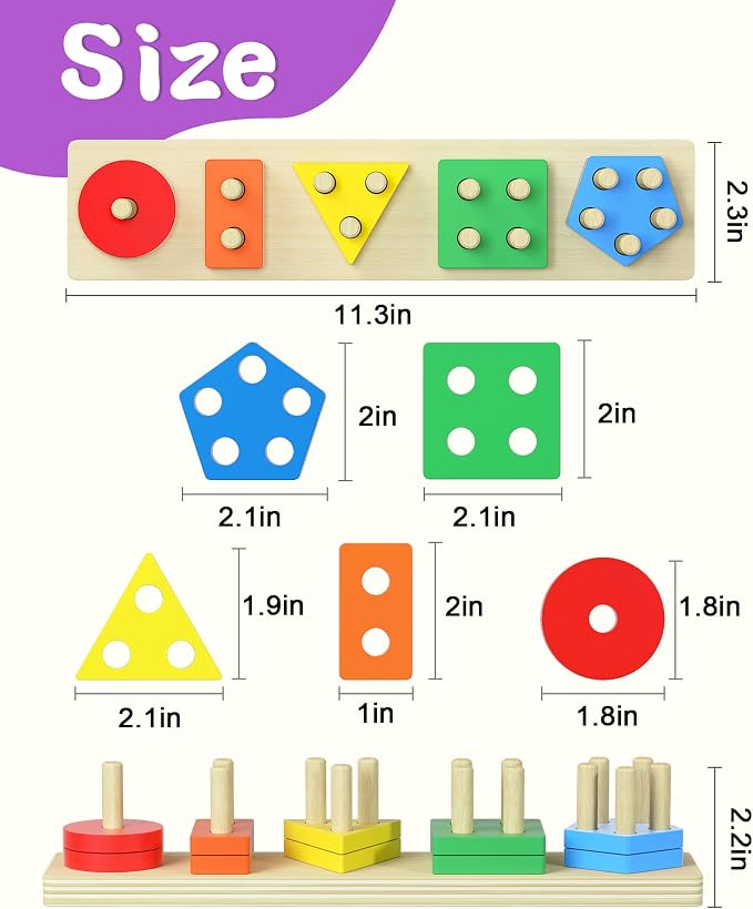 kecristv Montessori Toys for 1 2 Year Old Girl and Boy Birthday Gifts | Toddler Toys 1-2 2-3, Shape Sorter, Wooden Block, Learning Educational Sensory Stacking Toy, Toddler Puzzles, Birthday Gifts
