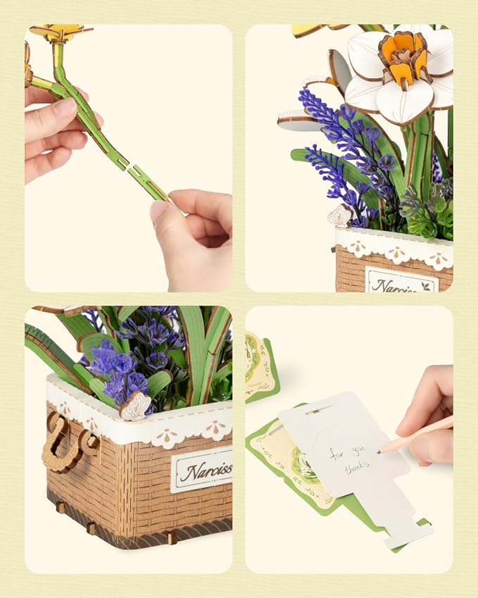 Rowood 3D Puzzles for Adults,Mother's Day DIY Wooden Flower Narcissus Craft Kit,Artificial Flower Botanical Collection,Christmas Birthday Decoration Centerpiece for Table