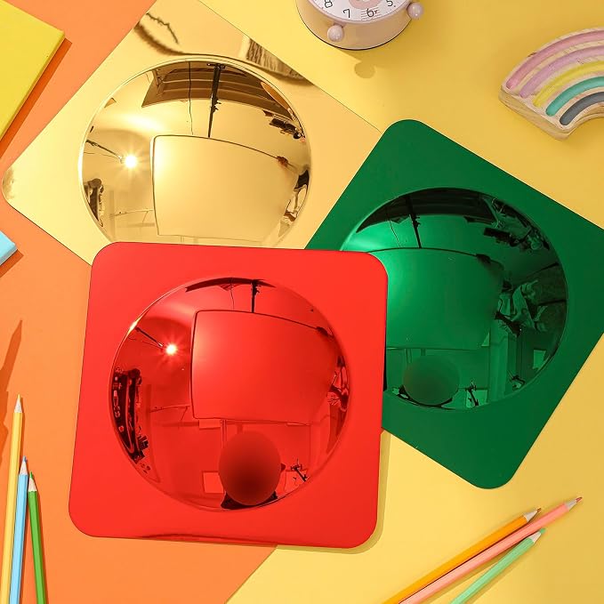Geiserailie 9 Pcs Sensory Wall Bubble Mirrors, 6 x 6 Inch, CPC Certified | Colorful Acrylic Convex Mirrors, Sensory Room must haves, Classroom Learning Tool, Calming Corner, Preschool Daycare Activity