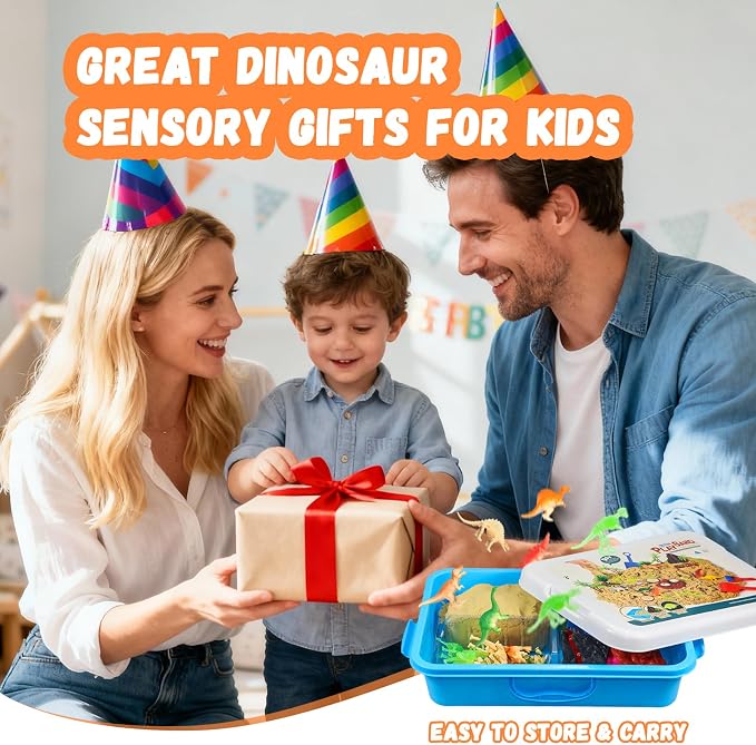 Vectronum Dinosaur Sensory Sand Kit for Boys, Sensory Bin with Lid, 2.64lbs Sand, Archaeology Tools, Dino Figures & Skeletons, Dinosaur Toys for Kids Toddlers 3-5 5-7+ Year Old Christmas Birthday Gift