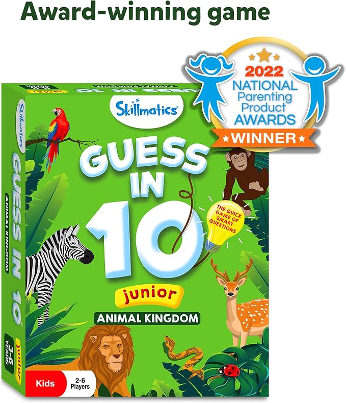 Skillmatics Guess in 10 Junior – Animal Kingdom, Card Game, Gift for Kids | Educational Trivia Game for Preschoolers, Travel Toy & Guessing Board Game, Screen-Free, Boys & Girls Ages 3, 4, 5 & 6