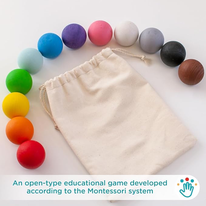 Ulanik Wooden Balls Replacement Set Montessori Toys for 1 Year Old | For Ulanik Balls in Cups; 12 clear colors; linen bag; cups not included