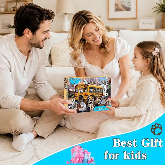 Puzzles for Kids Ages 6-8 8-10 200 Piece Puzzles Colorful Bus Dog Puzzle | 200 Piece for Learning Educational Puzzles .Puzzles for 6 7 8 9 10 11 12 years old boys and girls.Learning Puzzle Toy