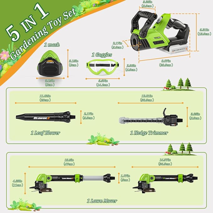 Kids Toy Tool Set, 3-IN-1 Power Garden Lawn Tools with Sounds & Lights, Volume, Toy Weed Wacker, Leaf Blower&Hedge Trimmer, Outdoor Play Toy Tools, Christmas Birthday Gifts for Boy Toys 3 4 5 6 7 8+