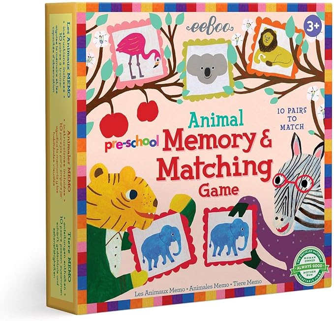 eeBoo: Pre-School Memory and Matching Game - Animal - 10 Pairs to Match, Developmental and Educational, Sturdy and Thick Tiles, for Ages 3 and up