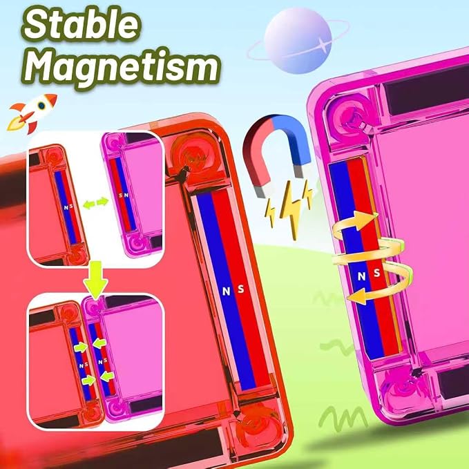 Mini Magnetic Tiles,78PCS Travel Magnetic Tiles Set with Iron Box,Portable Building Blocks for Kids Ages 3+,Car Airplane Travel Essentials Kids Toy,Creative STEM Toys Birthday Gift for Boys & Girls