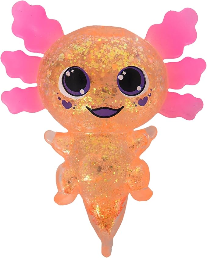 Axolotl Squishy Stress Ball, Soft TPR Slow Rising Squeeze Toy, Cute Axolotl Fidget Toy for Stress Relief, Anxiety Calming Sensory Toy for Kids Adults(Orange BigEars Axolotl)
