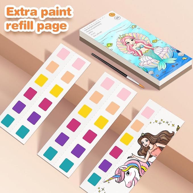 ZHOC Paint with Water Coloring Books for Kids, Pocket Mess Free Watercolor Painting Sets for Kids Ages 3 4 5 6 7 8+, Water Color Paint Set Arts and Crafts Gift for Boys Girls, Mermaid