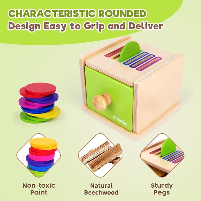 Montessori Toys for 1-3 Year Old: Color Sorting Wooden Drawer Box Toy for Toddlers, Object Permanence and Fine Motor Sensory Toy, 12-18 Months Busy Board Matching Game for Baby Boys and Girls Gifts