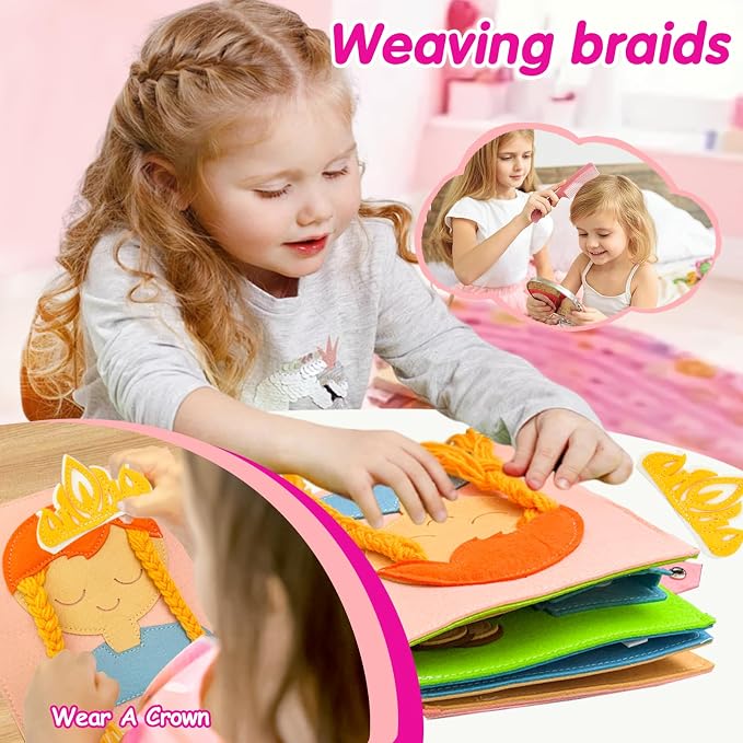 Daily Life of Girls Busy Book for Toddlers,Montessori Busy Books,Preschool Felt Busy Quiet Book Learning Life Skills,House Pretend Play Dress UP Game,Montessori Toys for 3 4 5 Years Autism Sensory
