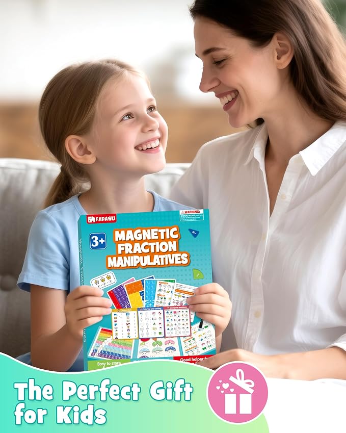 Magnetic Fraction Book with Tiles Circles Manipulatives Toy for Kid | Montessori Math Learning Kit for Kids Grades K-3, Fraction Playbook Educational Puzzle Board, Back to School Supplies Gift