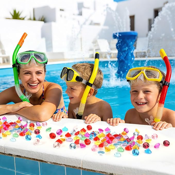 150 Pcs Pirate Treasure Gems Toys Acrylic Diamonds Diving Jewels | Plastic Fake Gemstones, Summer Pool Dive Water Toy, Sensory Bin Filler, Pirate Party Favors Decorations, Treasure Hunt Games