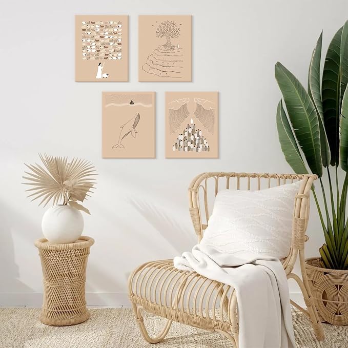HOURIA Framed Christian Canvas Wall Art,6PCS 8X10inches Boho Biblical Scripture Wall Art,Bible Stories Sketches Artwork,Jesus Religious Wall Art for Home Office,Prayer Room,Bible Verse Gifts