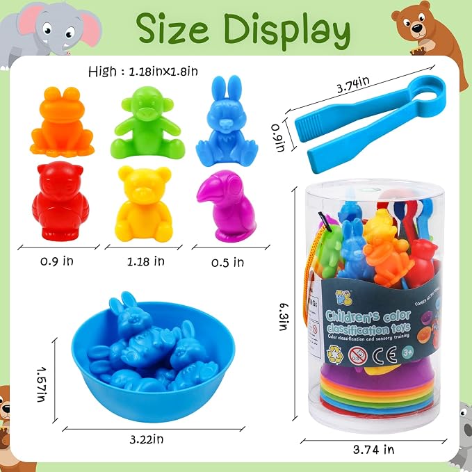 Counting Color Sorting Toys Animals Matching Games with Rainbow Bowls,Preschool Learning Educational Montessori Sensory Training Easter Basket Stuffers Gifts for 3 4 5 Year Old Kids
