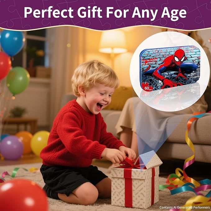 Kids Puzzles Ages 3-8, 60 Pieces Jigsaw Puzzles in Metal Box, Educational Learning Toys for Boys and Girls, Premium Puzzle Games, Kids Puzzle Gift