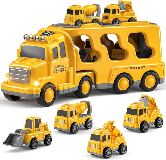 Bennol 5 in 1 Construction Truck Sand Toys for Toddlers Boys 1-3 3-5, Sand Trucks for Sandbox with Excavator, Friction Powered Vehicles Toy Cars for 1 2 3 4 5 Year Old Kids Girls Gifts