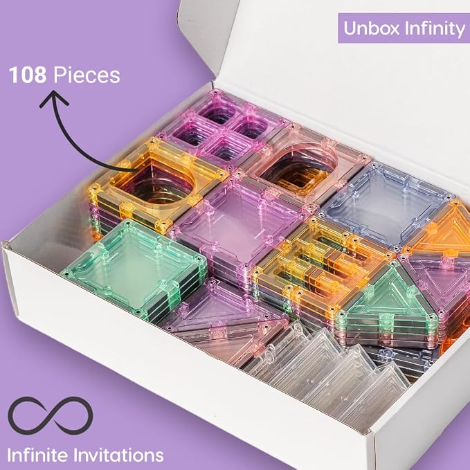 Pastel Magnetic Tiles, 108-Piece Palatial Set with Stairs | Palace & Castle Building Blocks, Strong Magnets, STEM Toy, Ages 3+