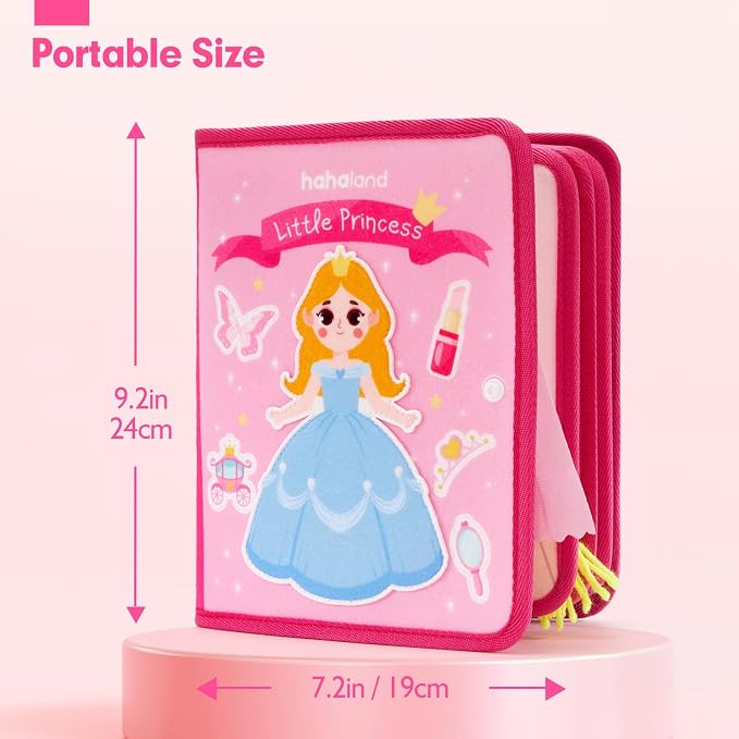 hahaland Princess Busy Book Toddlers 3-5, Dress up Pretend Play Makeup Toys | 3 Year Old Girl Gifts, Toddler Airplane Car Seat Travel Toy Quiet Felt Activity Busy Board for Girls