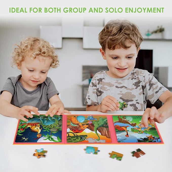 Magnetic Puzzles for Kids Ages 4-6, 20-Piece Travel Toys Dinosaur PreschoolerPuzzles, Educational Learning Magnets, Ideal Road Trip Activities Toys for 3 4 5 6 Boys and Girls
