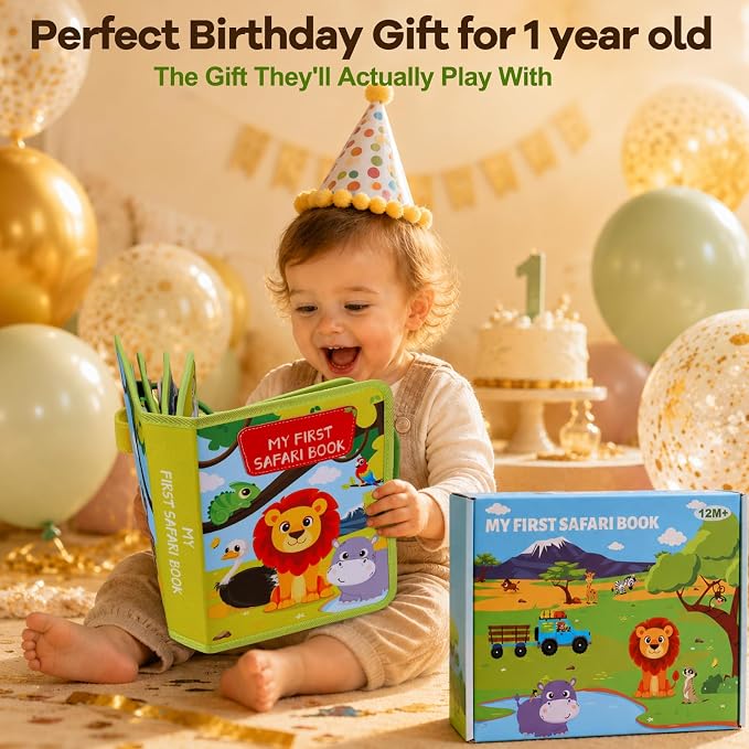 Gigilli Busy Book for Toddlers 1-3, 20 Activities Montessori Toy Busy Board | 6 Finger Puppets, Wild-Animal Educational Learning Quiet Activity, Travel Toys Birthday Gifts for Boys Girls
