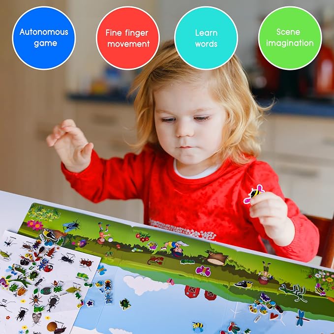 ASTARON Reusable Puffy Sticker Book,88 pcs Insects Stickers Educational Toy | 88 pcs Reusable Sticker,Waterproof Jelly Stickers, Portable Travel Toys,Educational Sensory Learning Toy,Gift for Boy Girl