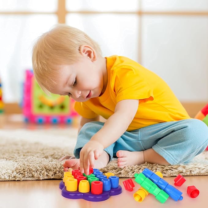 My First Pegs Playset, Large Colored and Fun Shape Stacker Plastic Pegs, Baby and Toddler Peg Board Toys, Play and Learn STEM Toy, Fine Motor Skills, Ages 18m+