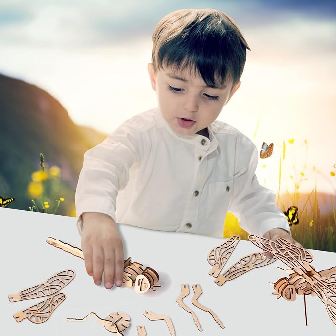 calary 3D Wooden Puzzle Simulation Animal Dinosaur Assembly DIY Model Toy for Kids and Adults,Set of 6