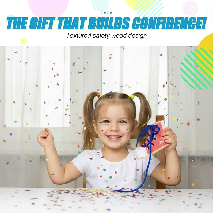 Learn to Tie Shoes for Kids, Wooden Lacing Sneaker Toy,Montessori Educational Toy for Toddlers Ages 4-8