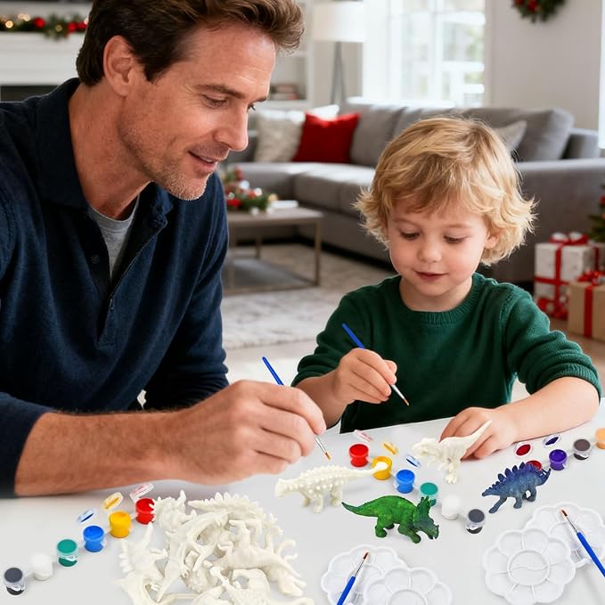 Vileafy Dinosaur Painting Craft Kits, 12 Paintable Dino Figures for Kids | 12 Dinosaur Toys with 36 Colors. Fun DIY Crafts for Birthdays, Classrooms and Party Favors