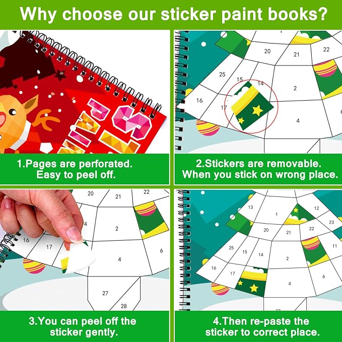 TBEEJ 2PCS Christmas’s Day Crafts for Kids Ages 4-8 Sticker Paint Books Gift Party Create 20 Pictures?Sticker Sheets are Separate?