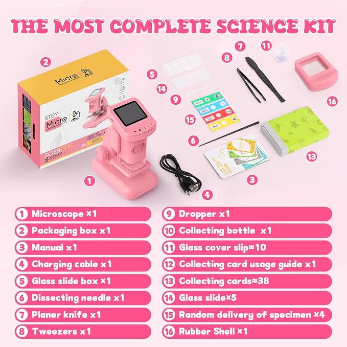 1200X Microscope for Kids, 2 in 1 Handheld & Desktop Digital Microscope with 9 Slides Science Kit, Portable Microscope HD Screen Video Record, STEM Educational Toys Gifts for Ages 6-12 Boys Girls